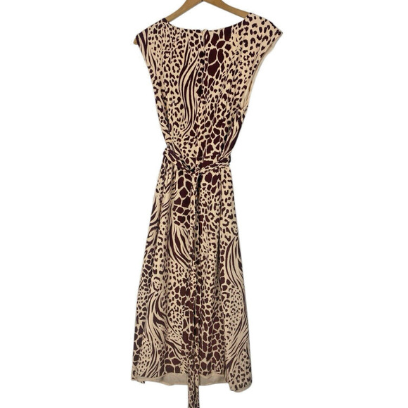 Ann Taylor Dress Size 12 Mixed Animal Print Tie Wrap Waist Midi Career Tailored - Picture 8 of 12